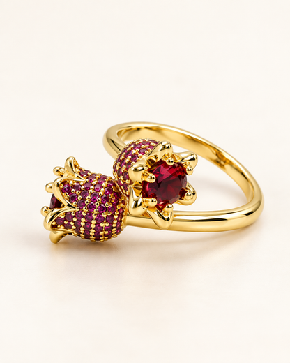 Crimson Bloom Twin-Cluster Ring