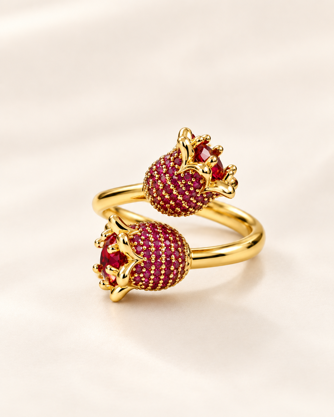 Crimson Bloom Twin-Cluster Ring