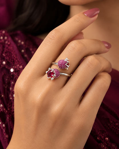 Crimson Bloom Twin-Cluster Ring
