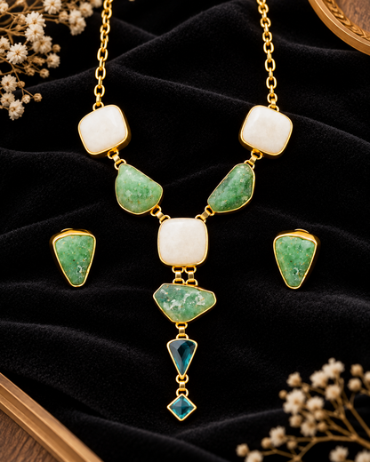 Gold Y -Drop: Light Green Jade Gemstone Handcrafted  Necklace