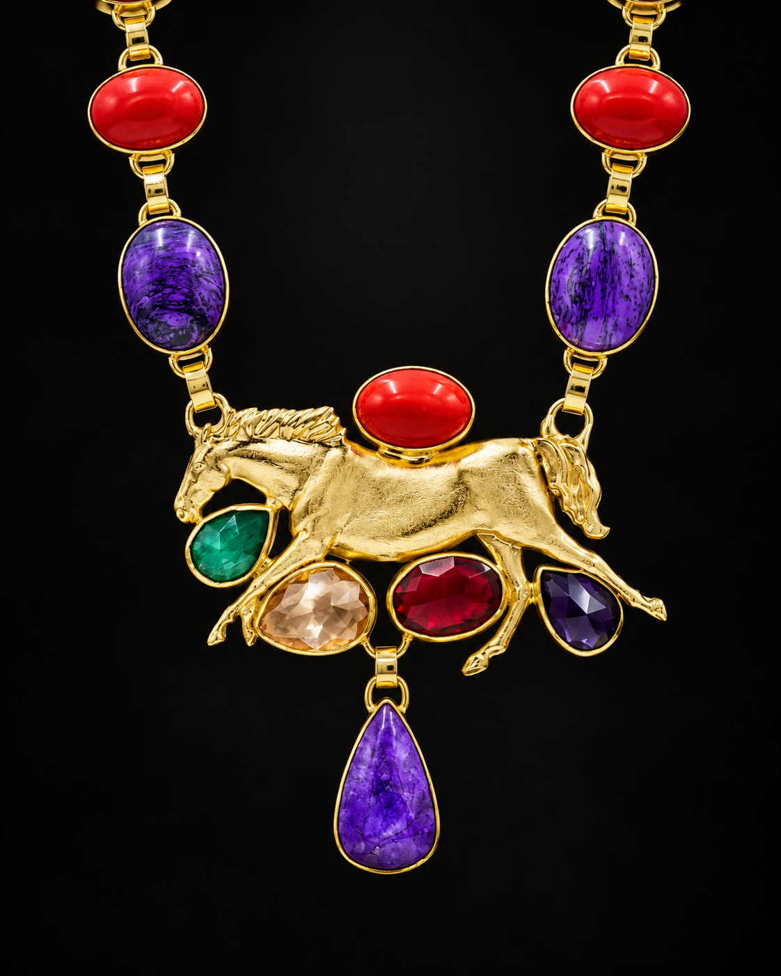 Luxury Red & Purple Gemstone Necklace