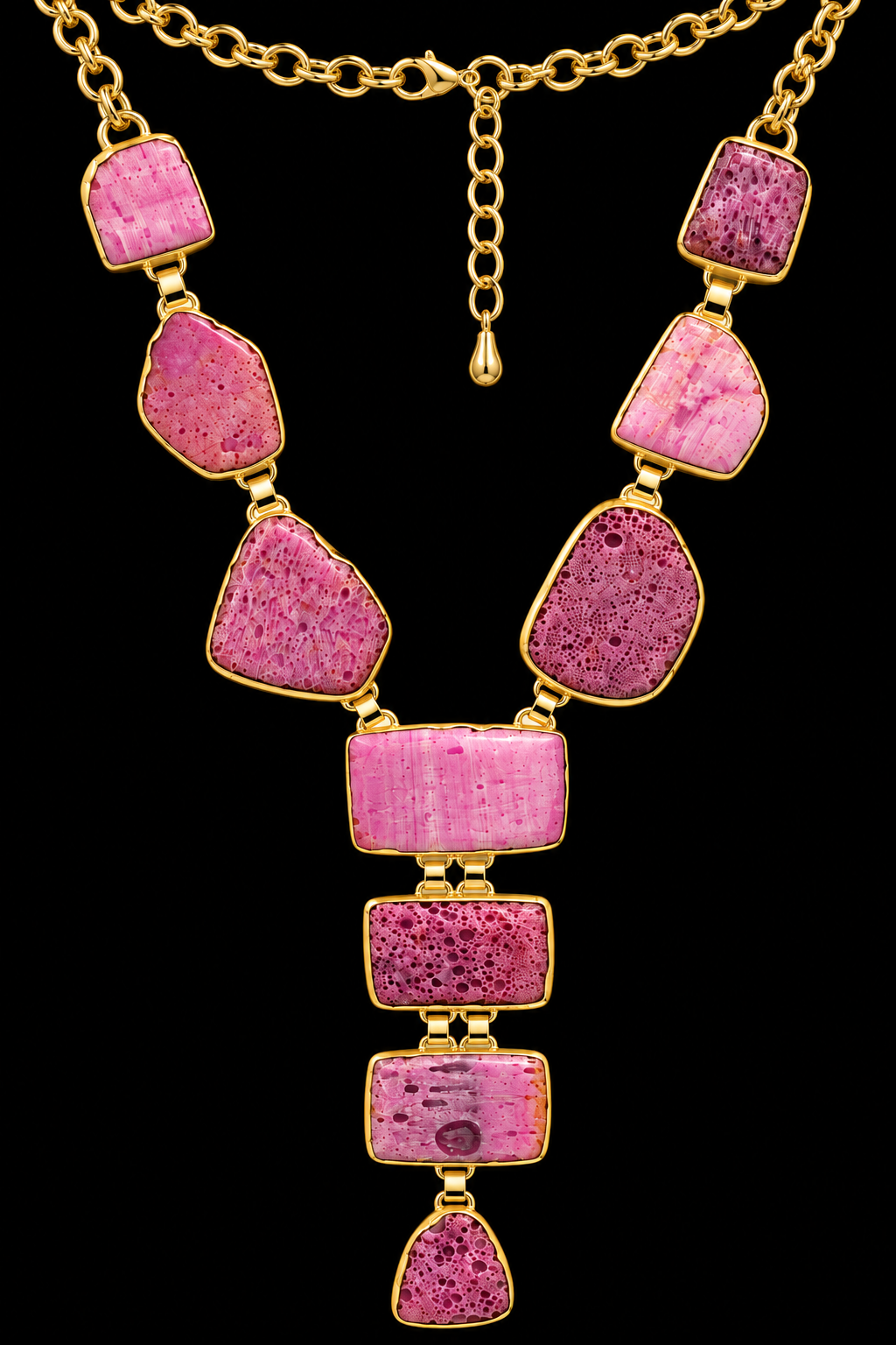 Raw Pink Agate Y-Shaped Statement Necklace