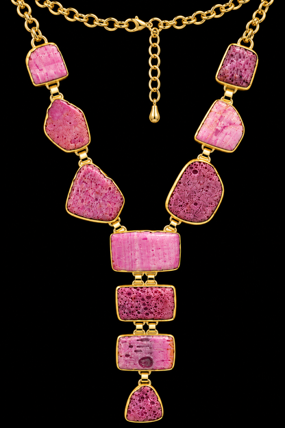 Raw Pink Agate Y-Shaped Statement Necklace