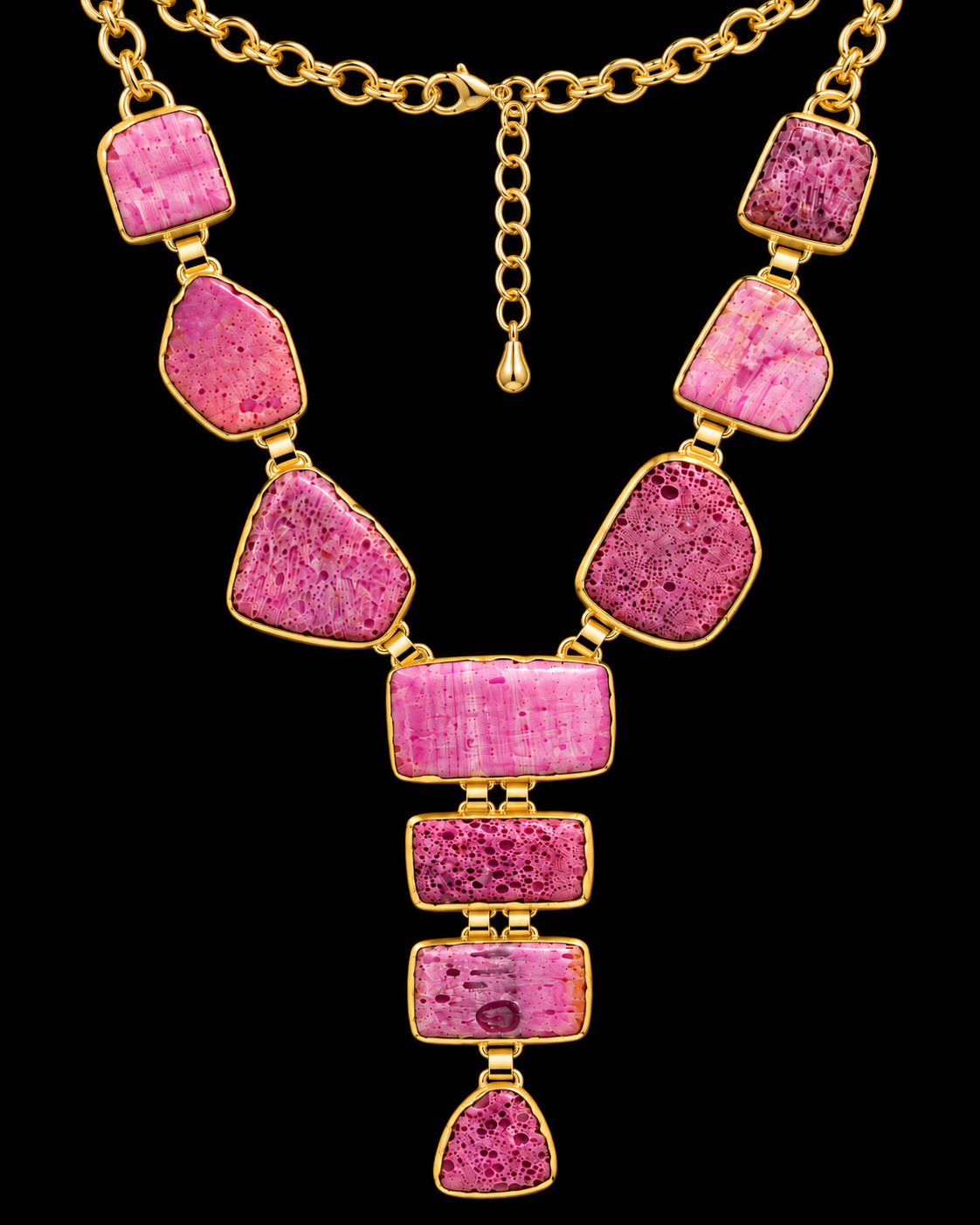 Raw Pink Agate Y-Shaped Statement Necklace