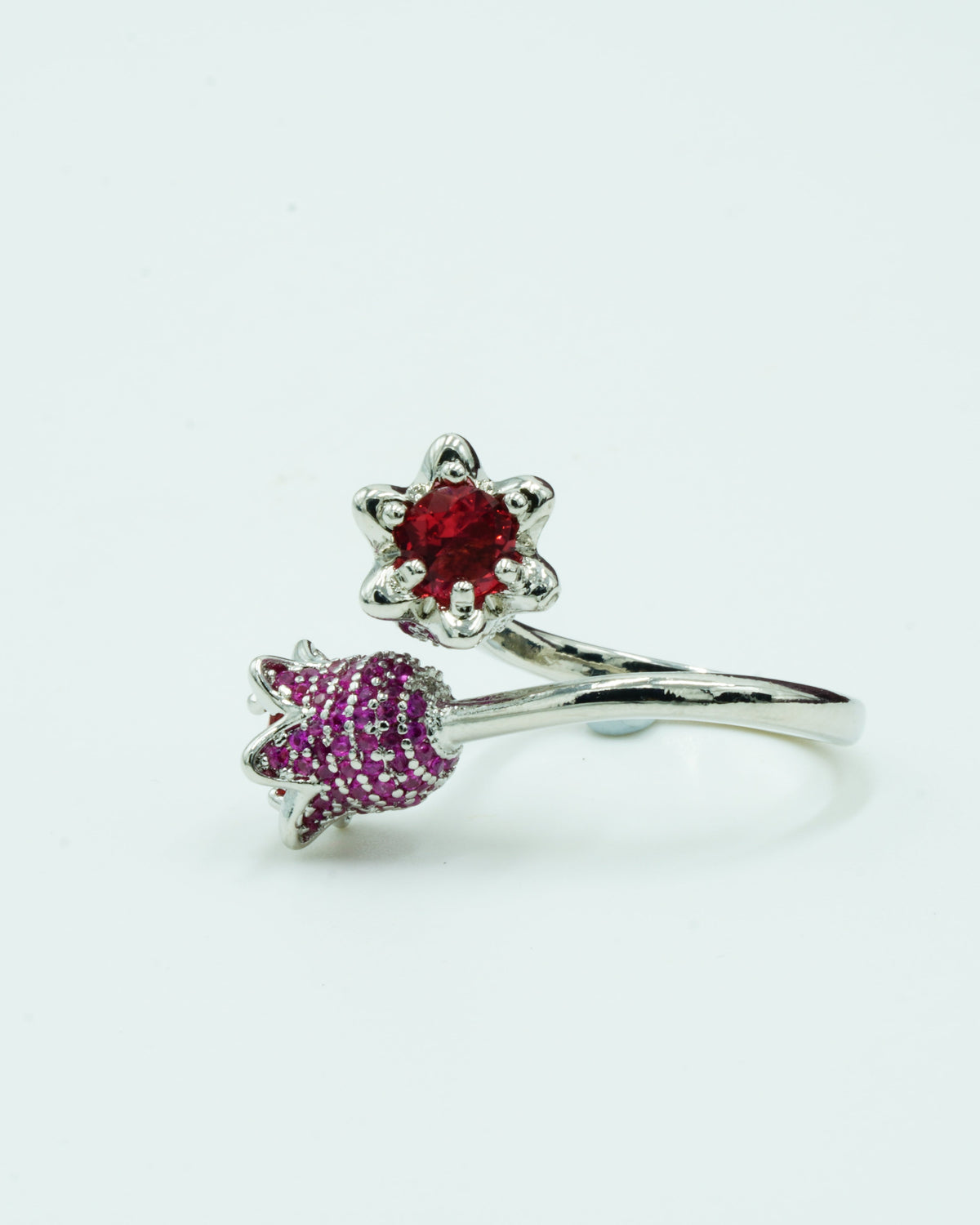 Crimson Bloom Twin-Cluster Ring