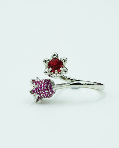 Crimson Bloom Twin-Cluster Ring
