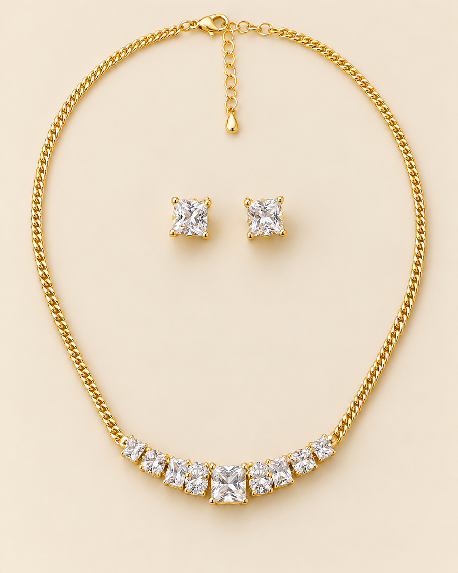 Nila Square Crystal Necklace Set