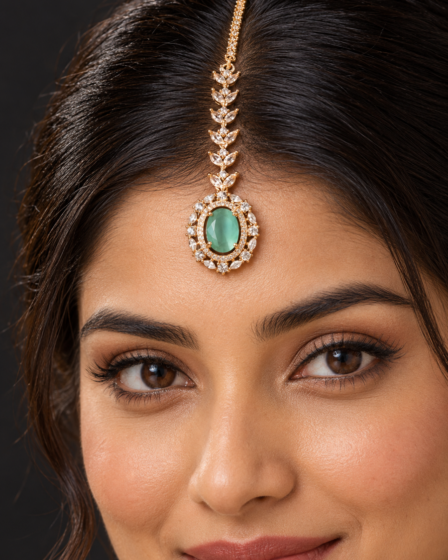 Peach AD Rose Gold Maang Tikka (Nettichutti)