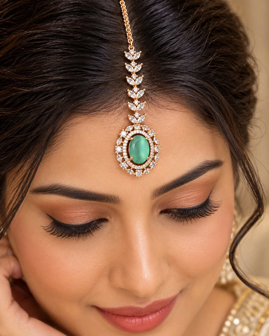 Peach AD Rose Gold Maang Tikka (Nettichutti)