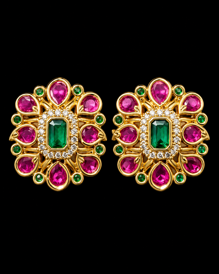 Ruby & Emerald AD Stone Ear Studs