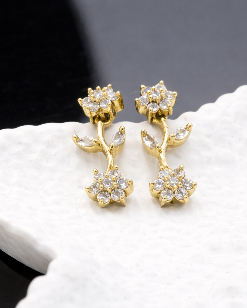 Rosh White CZ Stone Leaf & Bloom Nature -Inspired Necklace