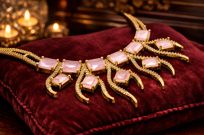 The Stella Gold & PInk Stone Statement Necklace Set