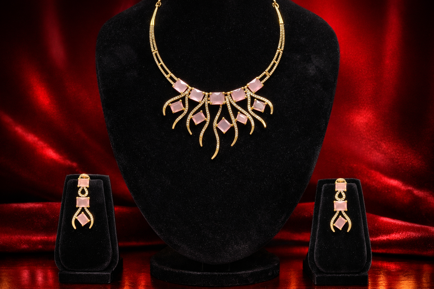 The Stella Gold & PInk Stone Statement Necklace Set