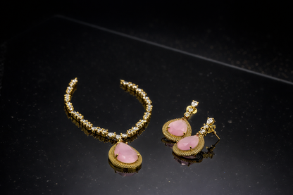 Zian Victorian Pink Halo CZ Necklace Set