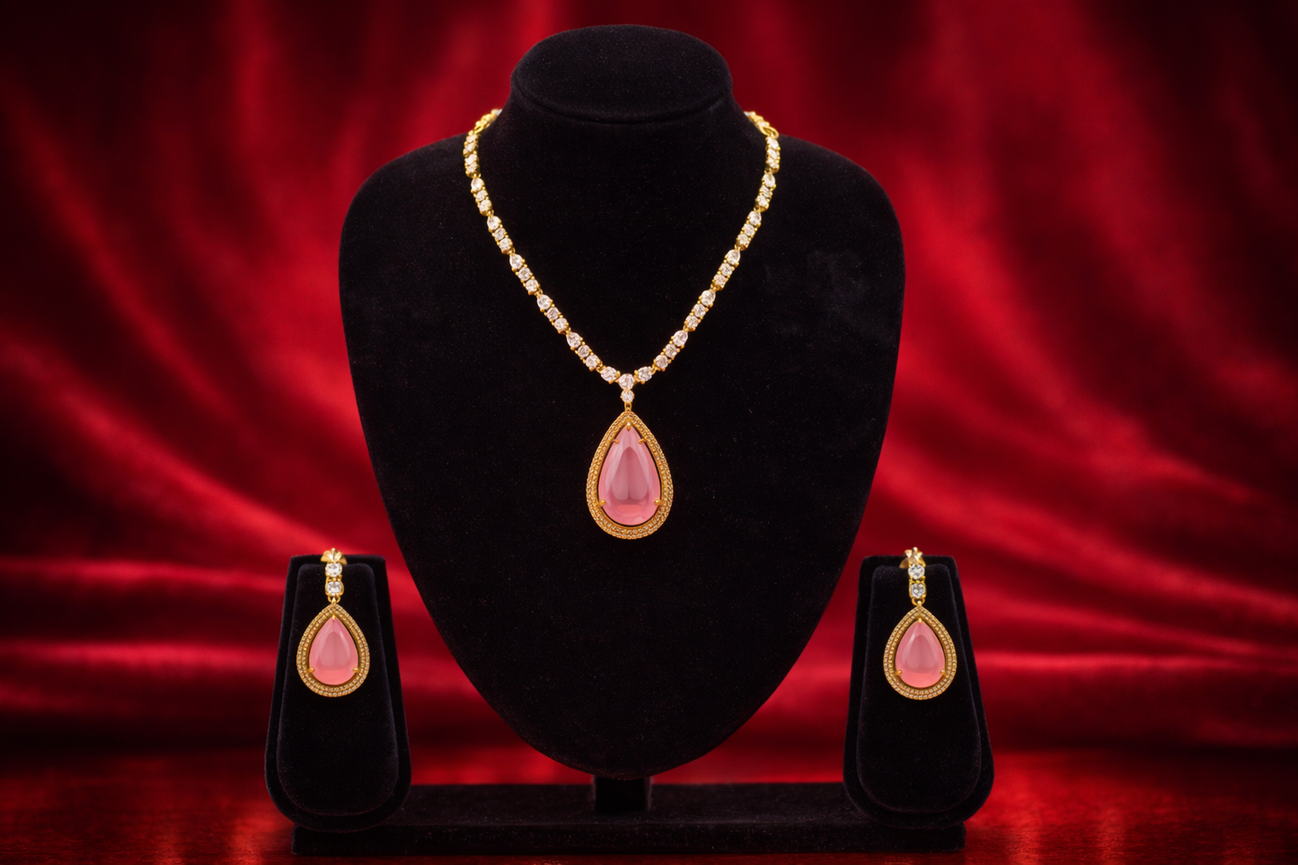 Zian Victorian Pink Halo CZ Necklace Set