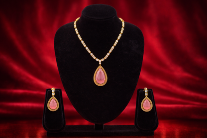 Zian Victorian Pink Halo CZ Necklace Set
