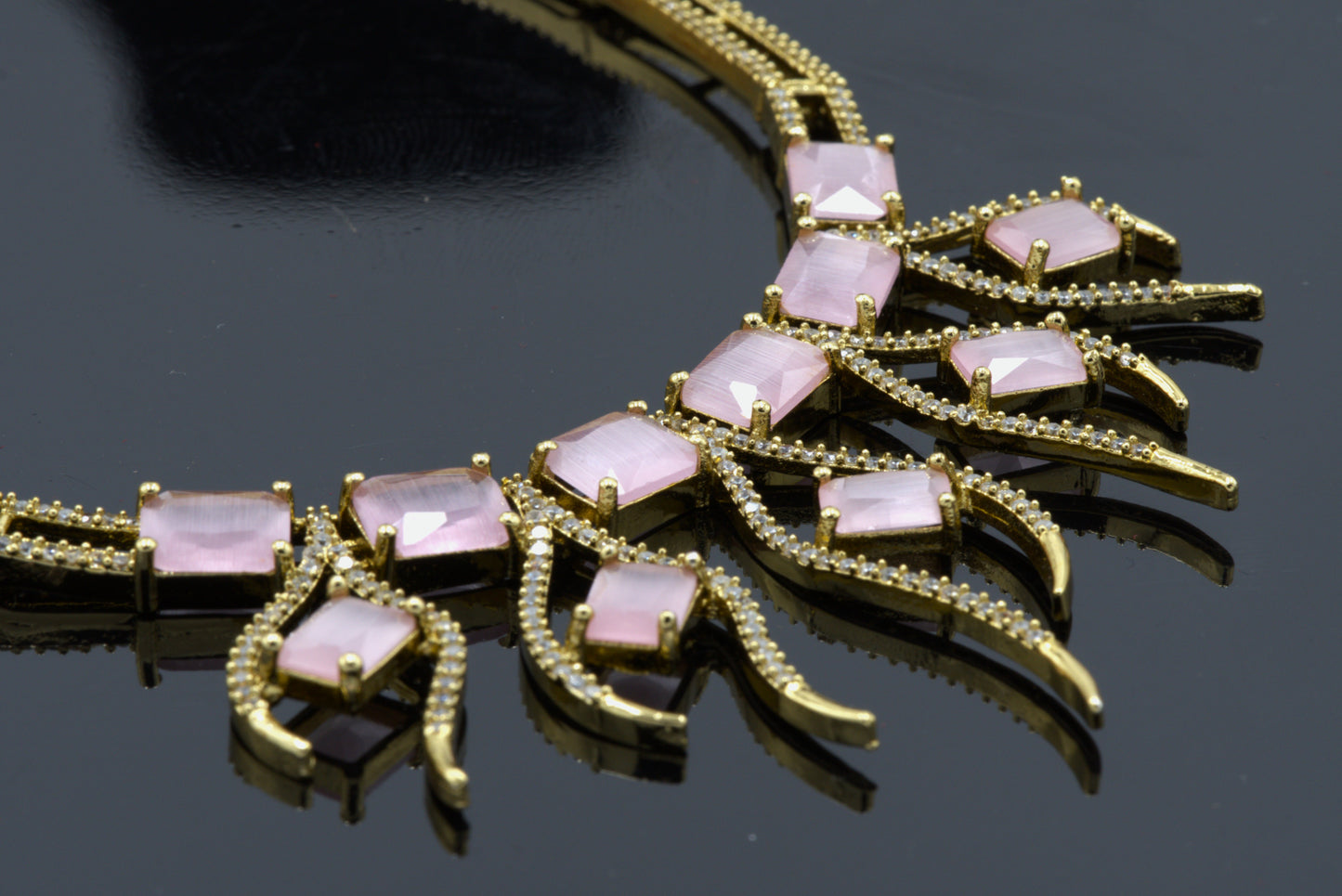 The Stella Gold & PInk Stone Statement Necklace Set