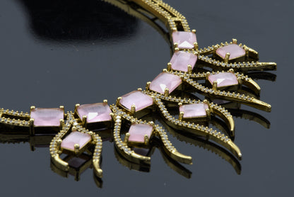 The Stella Gold & PInk Stone Statement Necklace Set