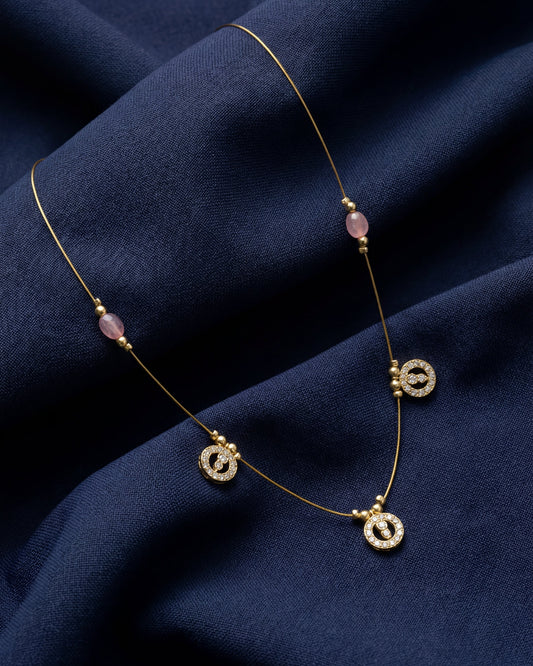Invisible Chain Pink & Gold Coin Necklace – Delicate Pink Bead & Golden Coin Drop, Daily Wear | GemofU