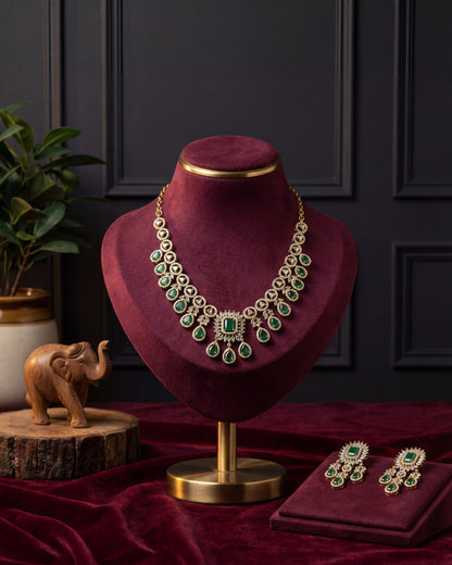 Varmika Emerald& White CZ Stone Luxe Necklace Set