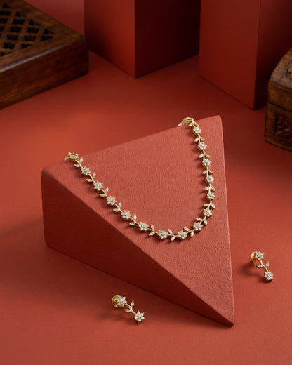 Rosh White CZ Stone Leaf & Bloom Nature -Inspired Necklace