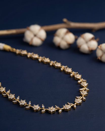 Rosh White CZ Stone Leaf & Bloom Nature -Inspired Necklace