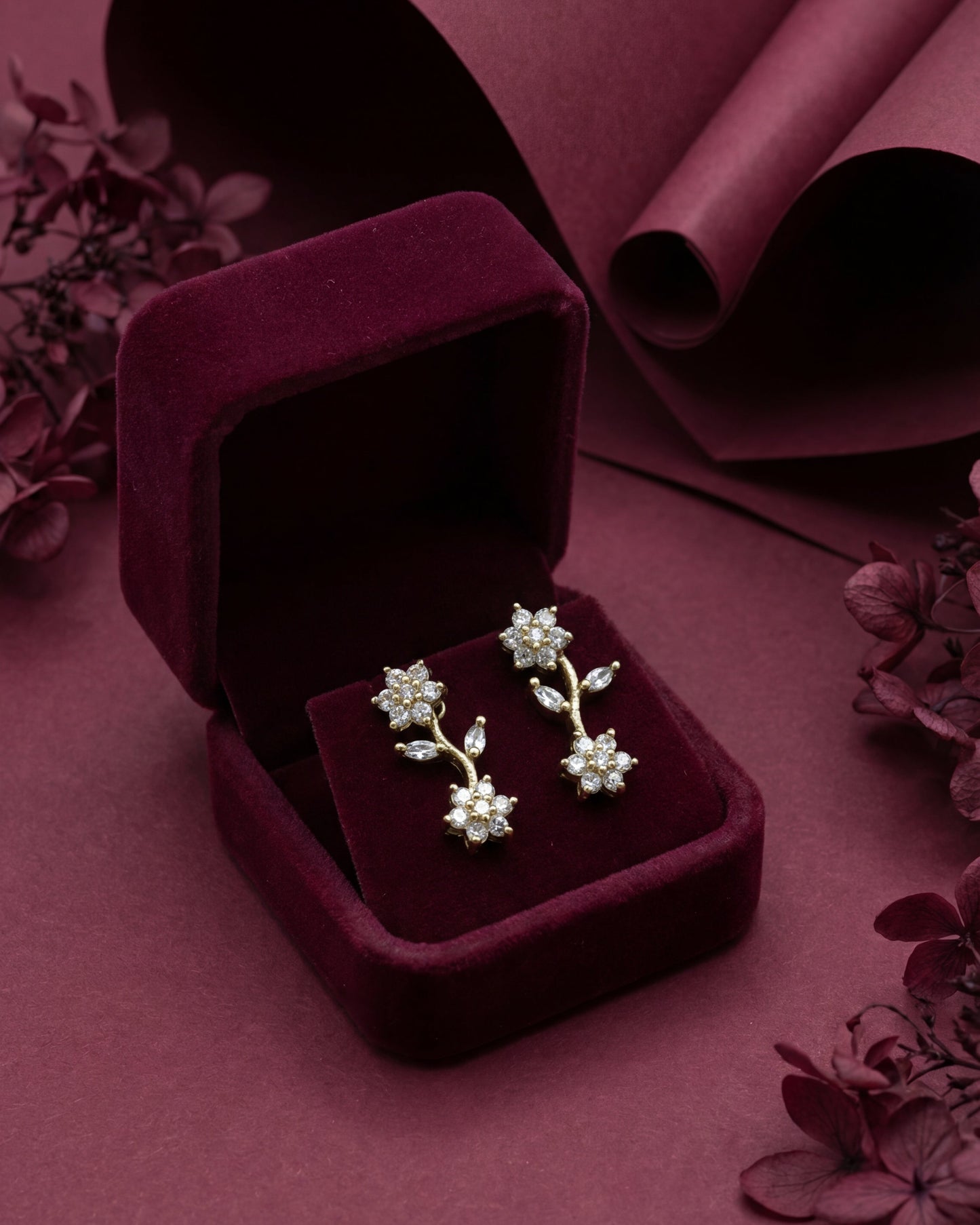 Rosh White CZ Stone Leaf & Bloom Nature -Inspired Necklace
