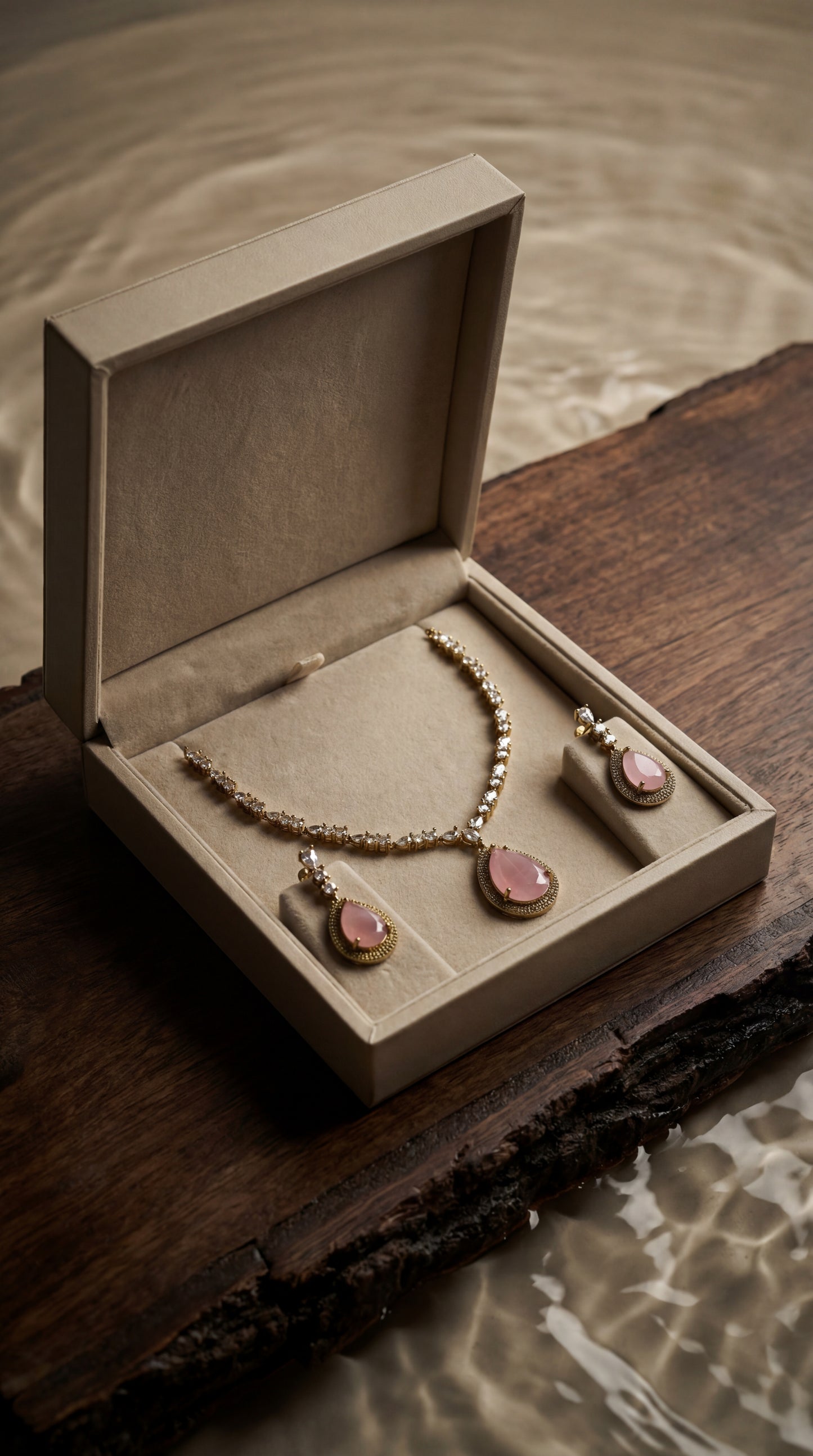 Zian Victorian Pink Halo CZ Necklace Set