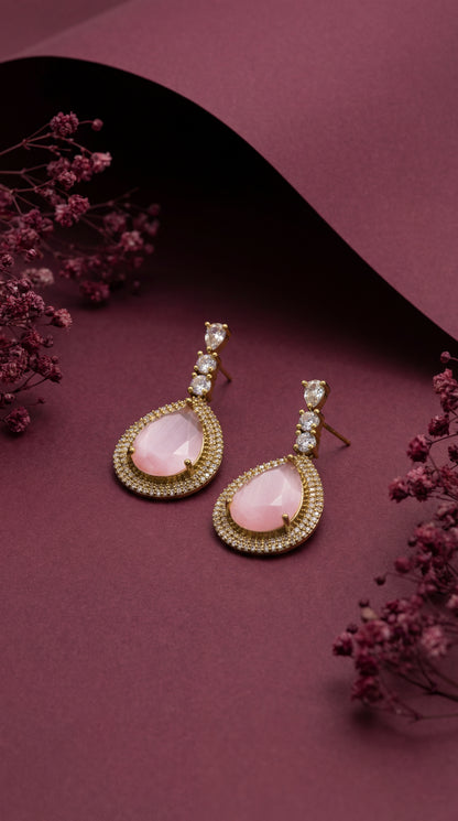 Zian Victorian Pink Halo CZ Necklace Set