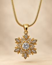 Golden Floral Snowflake Pendant Necklace