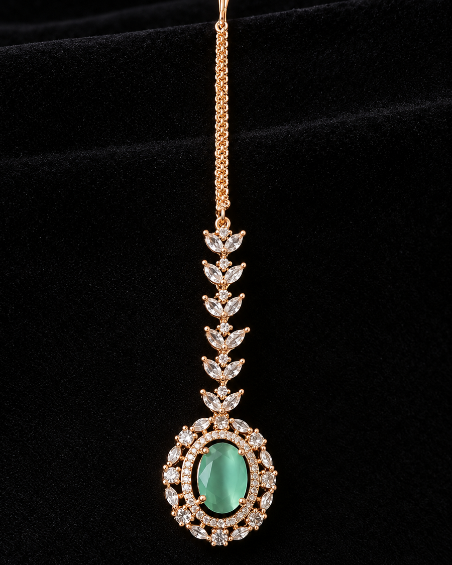 Peach AD Rose Gold Maang Tikka (Nettichutti)