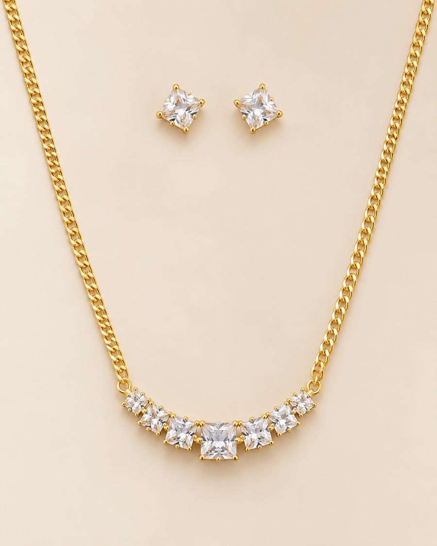 Nila Square Crystal Necklace Set
