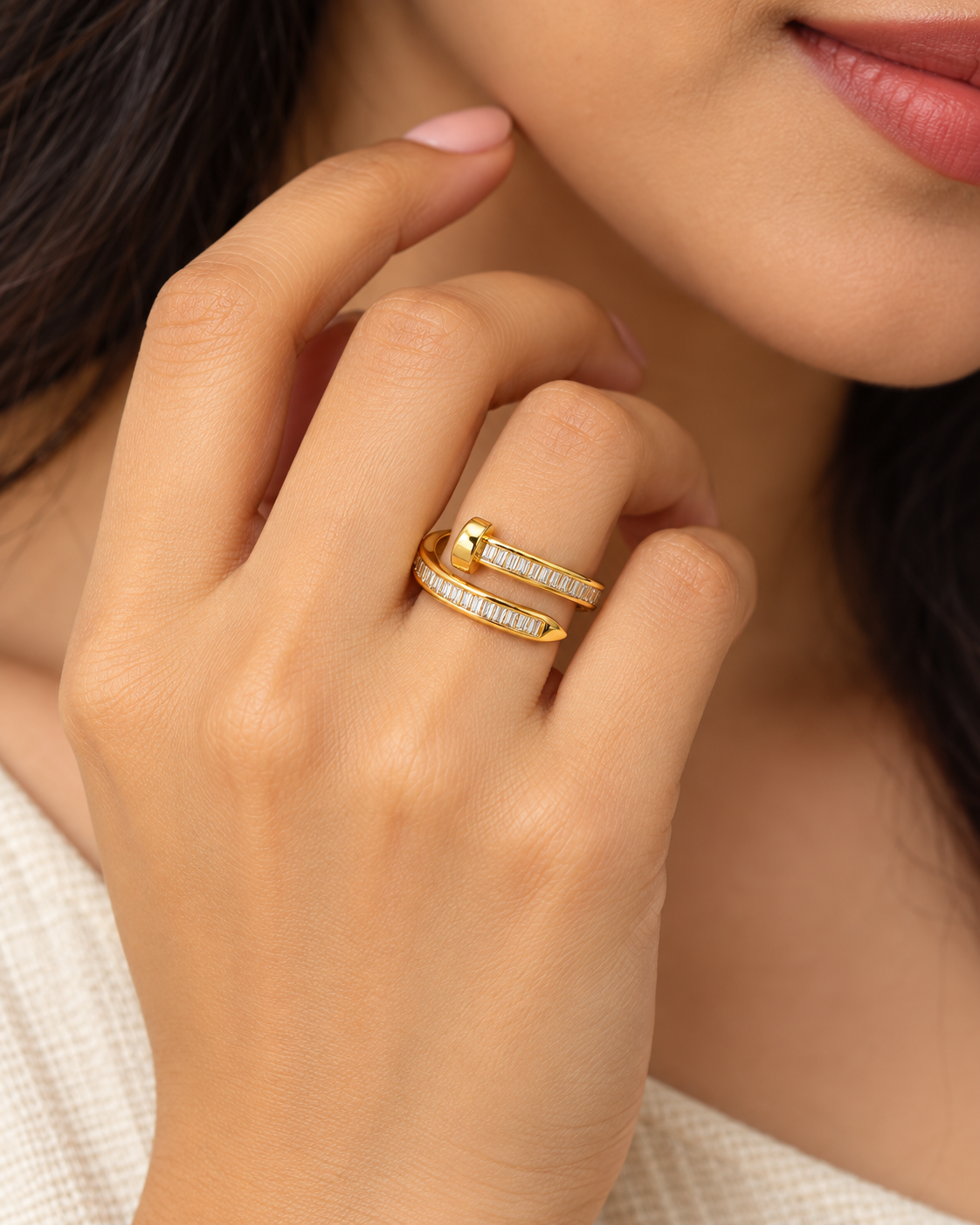 Baguette-Set Gold & Silver Nail Wrap Ring
