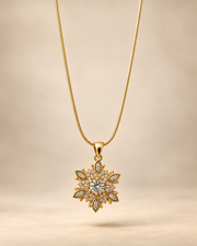 Golden Floral Snowflake Pendant Necklace