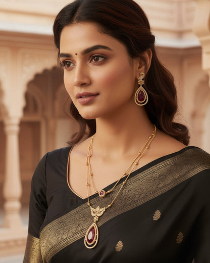 Nia Double layer Chain & Pear Pendant Set