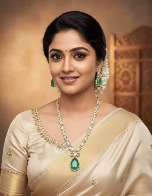 Aarushi Diamond Replica Green Rain drop Necklace