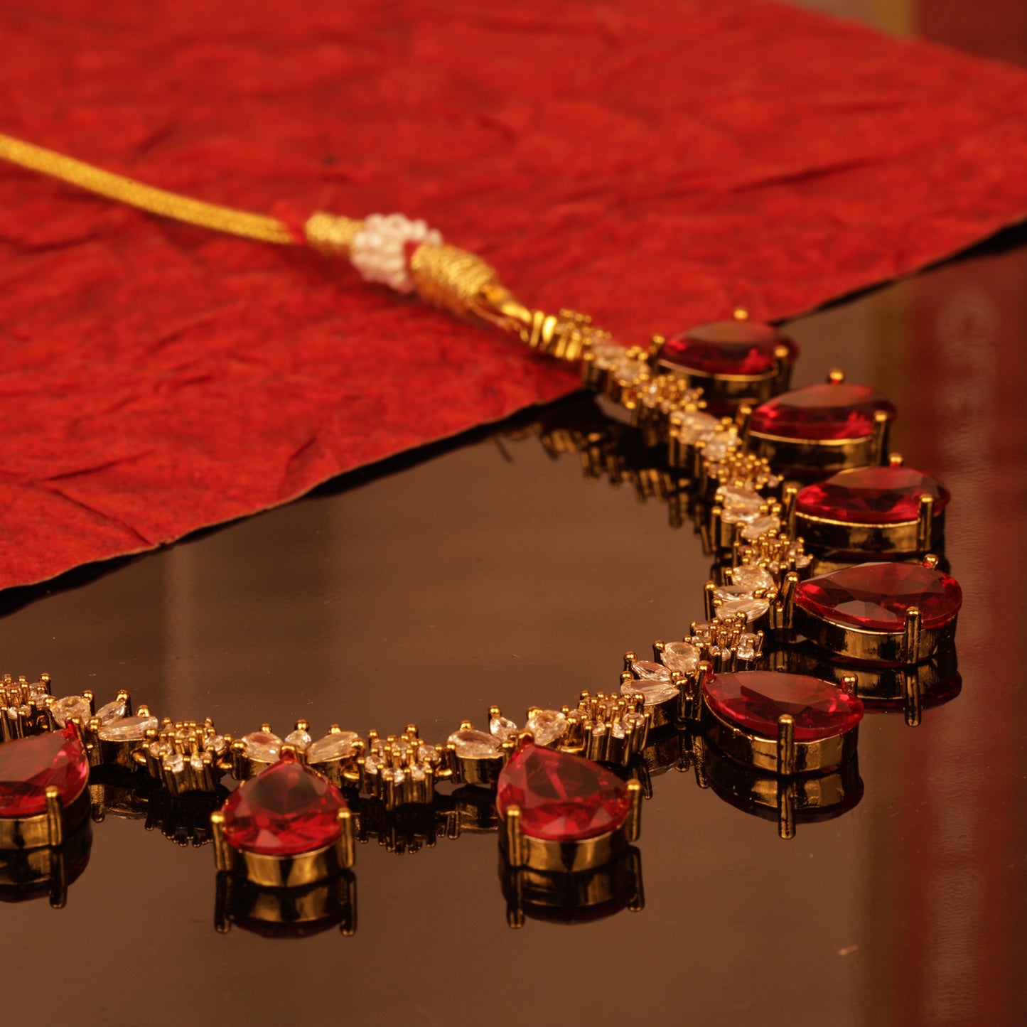 Isha Victorian Red AD Necklace