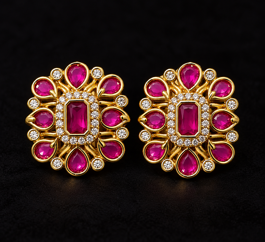 Ruby & Emerald AD Stone Ear Studs