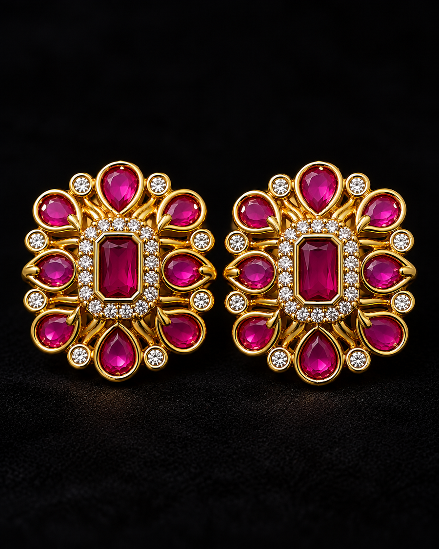 Ruby & Emerald AD Stone Ear Studs