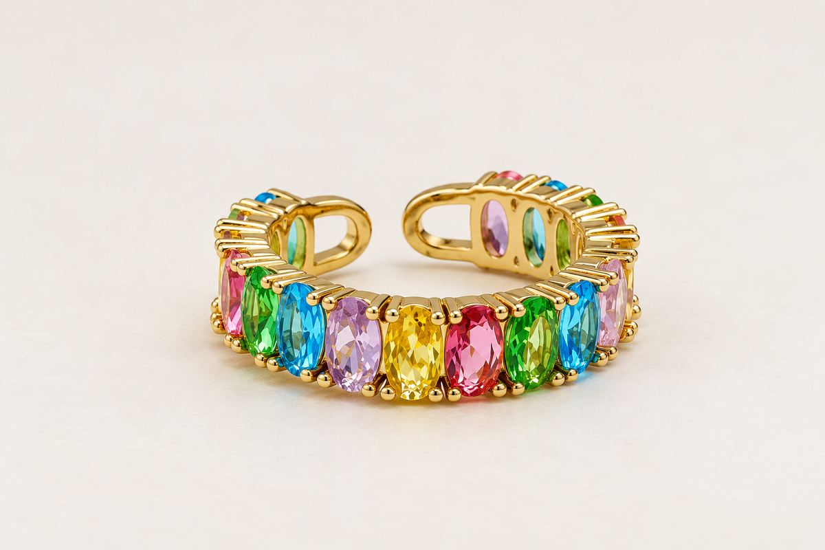 Rainbow Multicolour AAA AD stone Rings