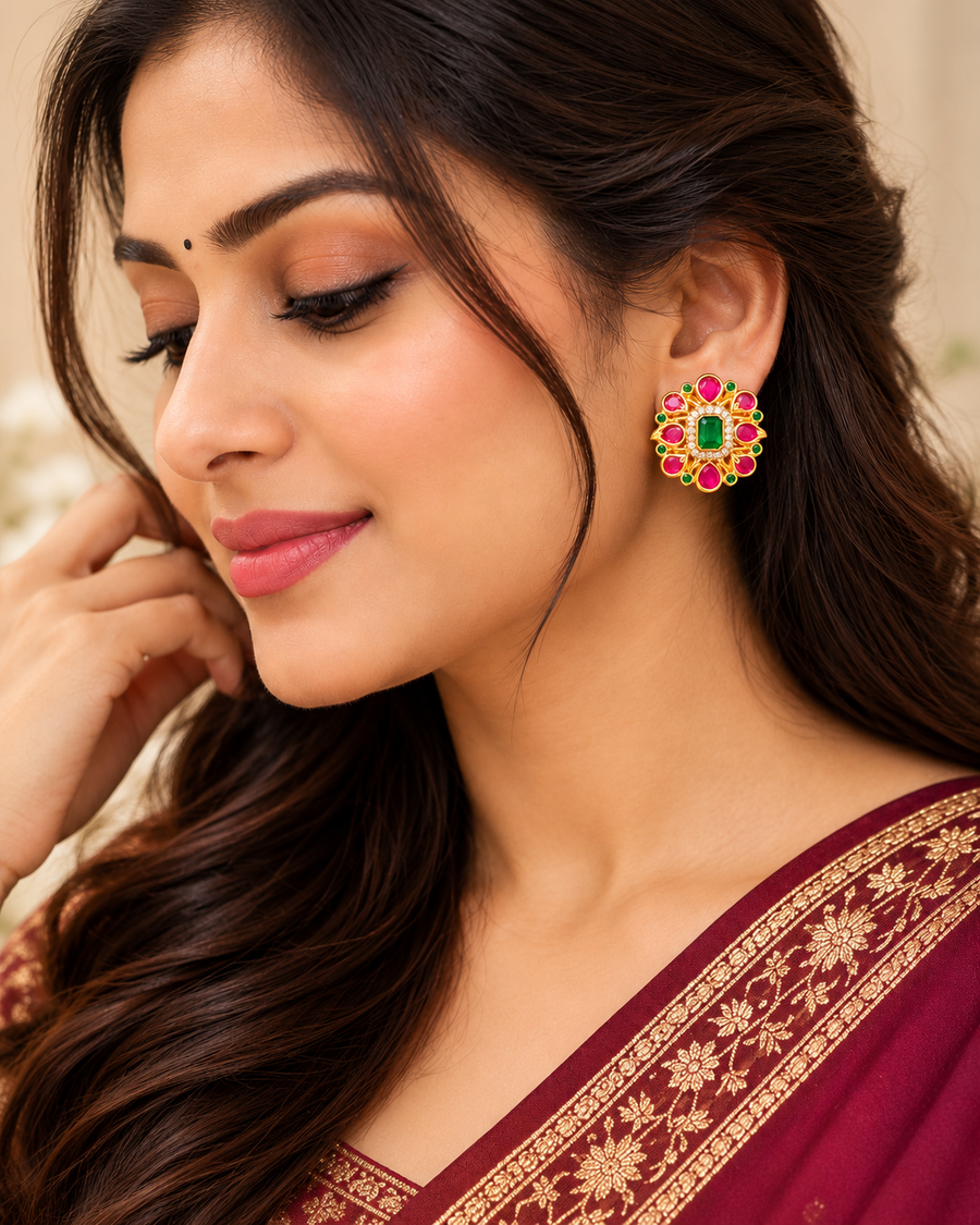Ruby & Emerald AD Stone Ear Studs