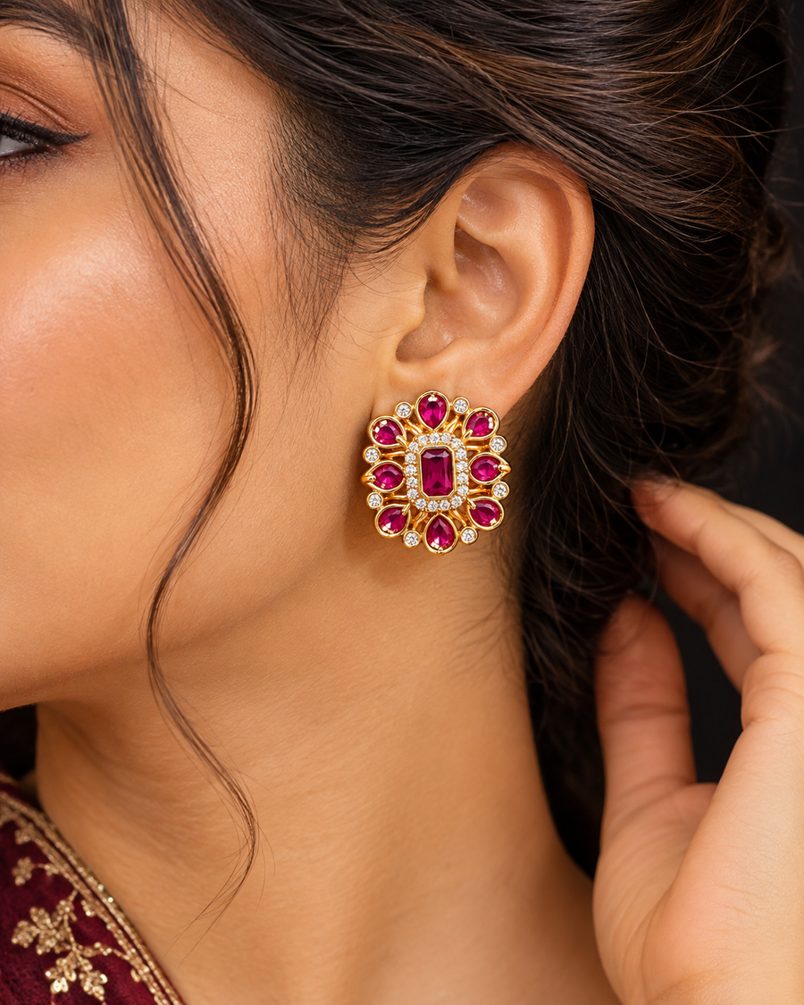 Ruby & Emerald AD Stone Ear Studs