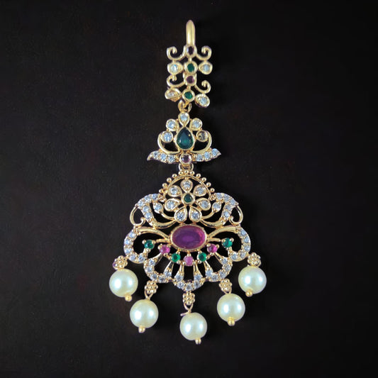 RAJKUMARI MAANG TIKKA - Brilliance with Ruby Green & White stones