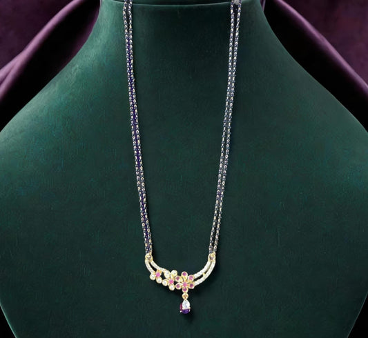 LONG STONE PENDANT MANGALSUTRA 2 LAYER
