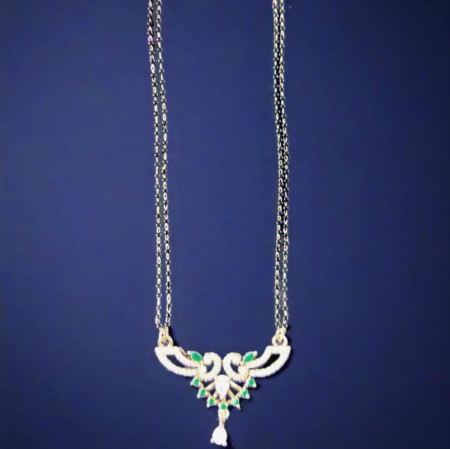 GREEN AND WHITE STONE PENDANT MANGALSUTRA TWO LAYER