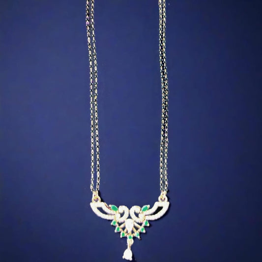 GREEN AND WHITE STONE PENDANT MANGALSUTRA TWO LAYER