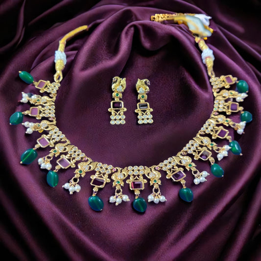 ROYAL LUMINANCE GREEN AND RUBY NECKPIECE WITH EARRINGS