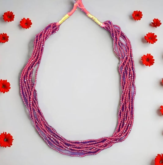 PINK BEADS 8 LAYER NECKLACE