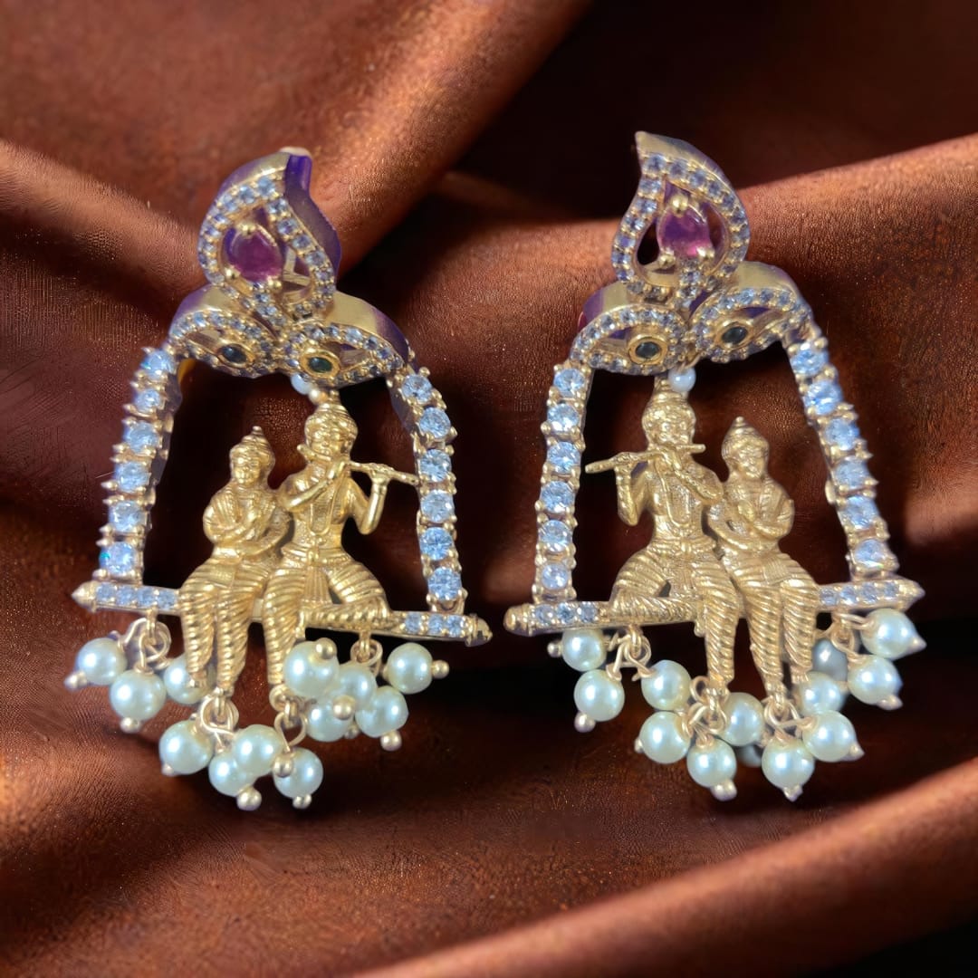 KRISHNA RADHA SUDHA EARRINGS - Temple jewellery of eternal love