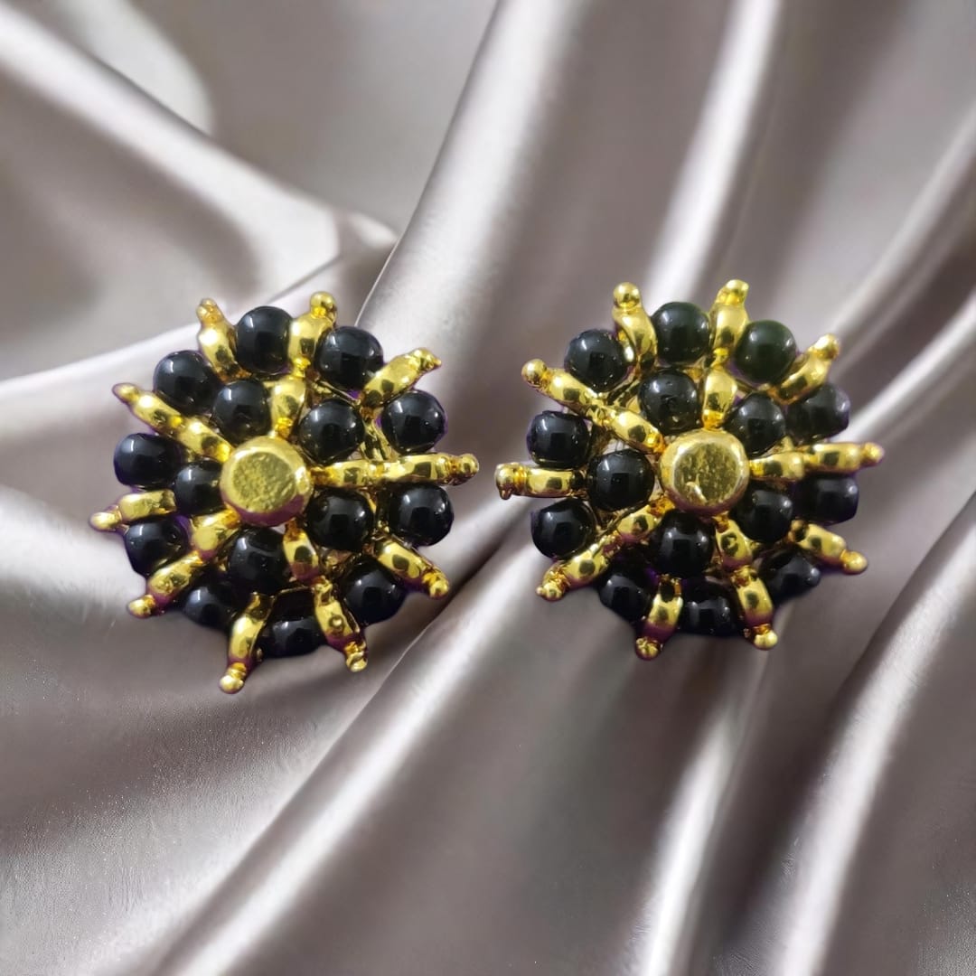 MULTI LAYER BLACK BEADED EAR STUDS